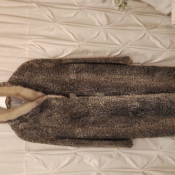 Diane Von Furstenberg Jackets & Blazers - GRAY ASTRAKHAN LAMB & MINK FUR COAT JACKET WOMEN